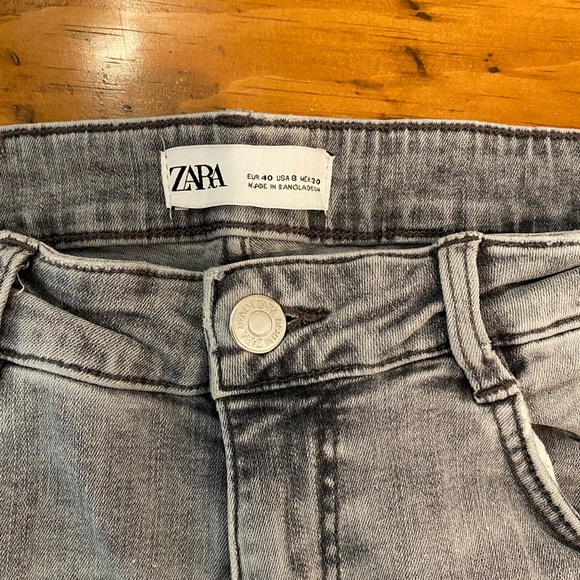 Zara denim vintage wash grey charcoal high rise straight leg ankle jeans - Picture 7 of 13